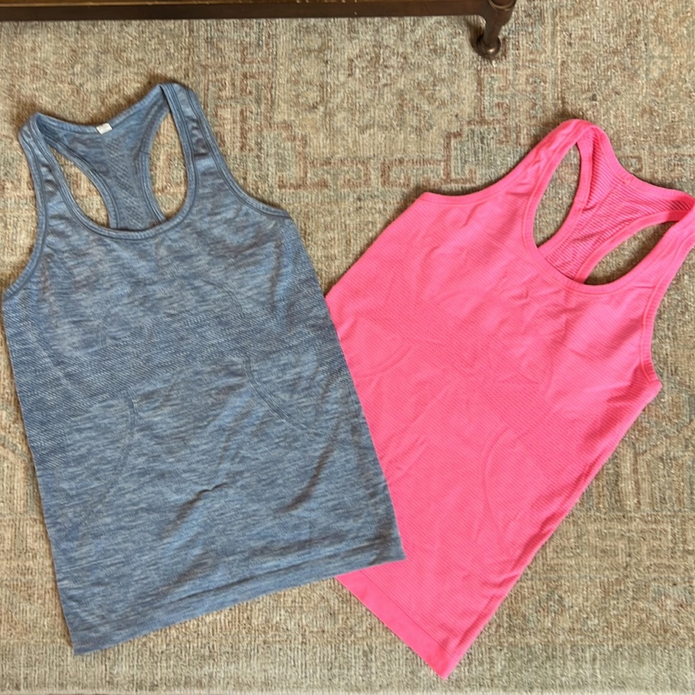 Lululemon tank tops, blue gray and bright pink
